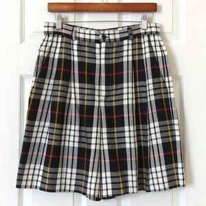 Rafaella 80's Vintage Preppy Plaid Pleated High Waisted Wide Leg Shorts Black 12